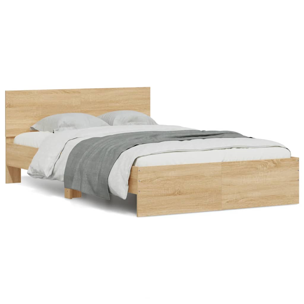 sengeramme med sengegavl og LED-lys 140x190 cm sonoma-eg