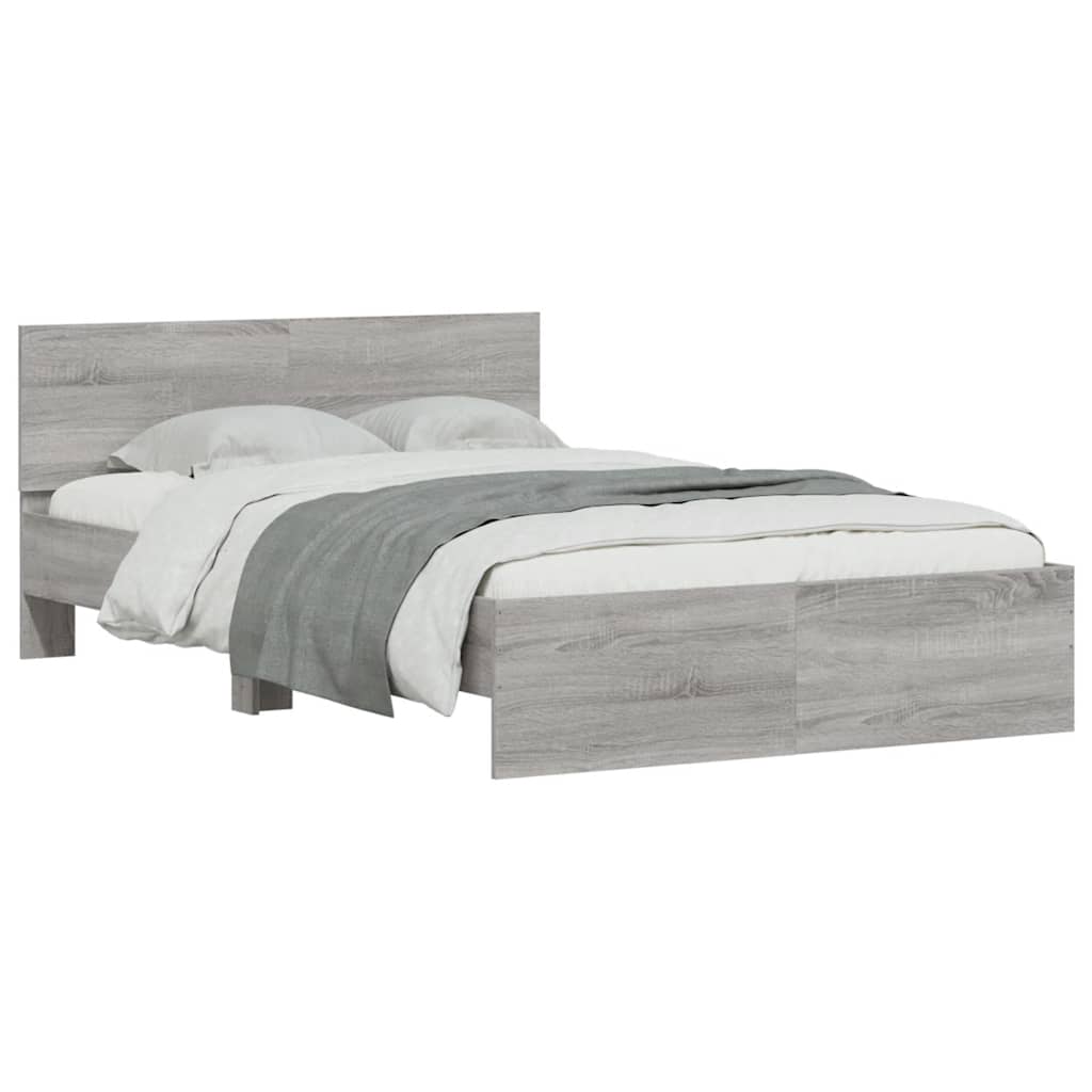 sengeramme med sengegavl og LED-lys 140x190 cm grå sonoma-eg