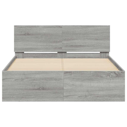 sengeramme med sengegavl og LED-lys 140x190 cm grå sonoma-eg