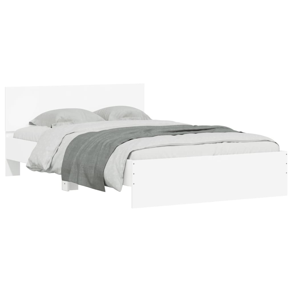 sengeramme med sengegavl og LED-lys 135x190 cm hvid