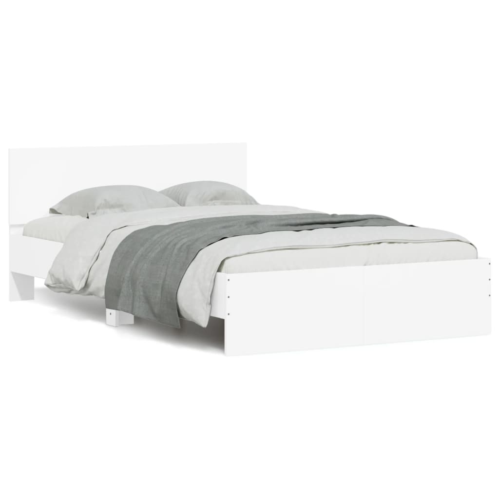 sengeramme med sengegavl og LED-lys 135x190 cm hvid