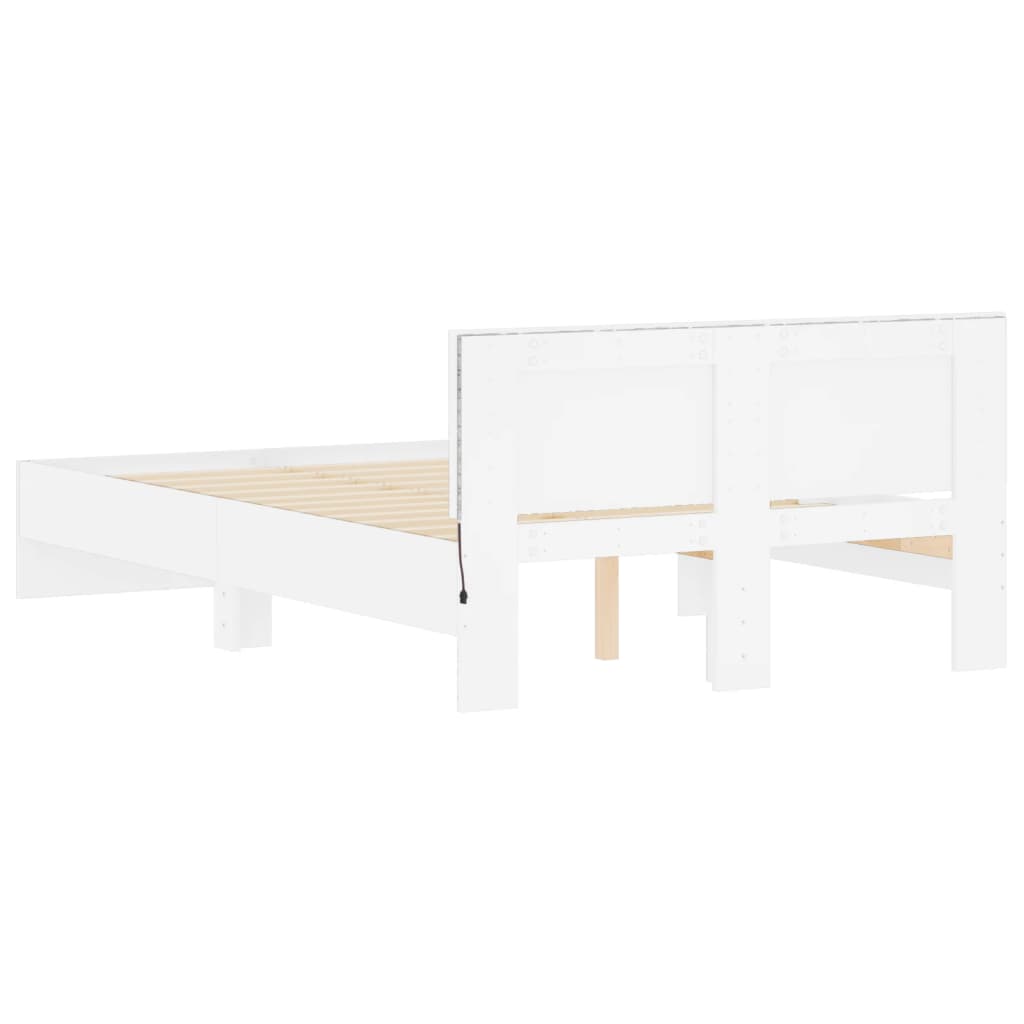 sengeramme med sengegavl og LED-lys 135x190 cm hvid