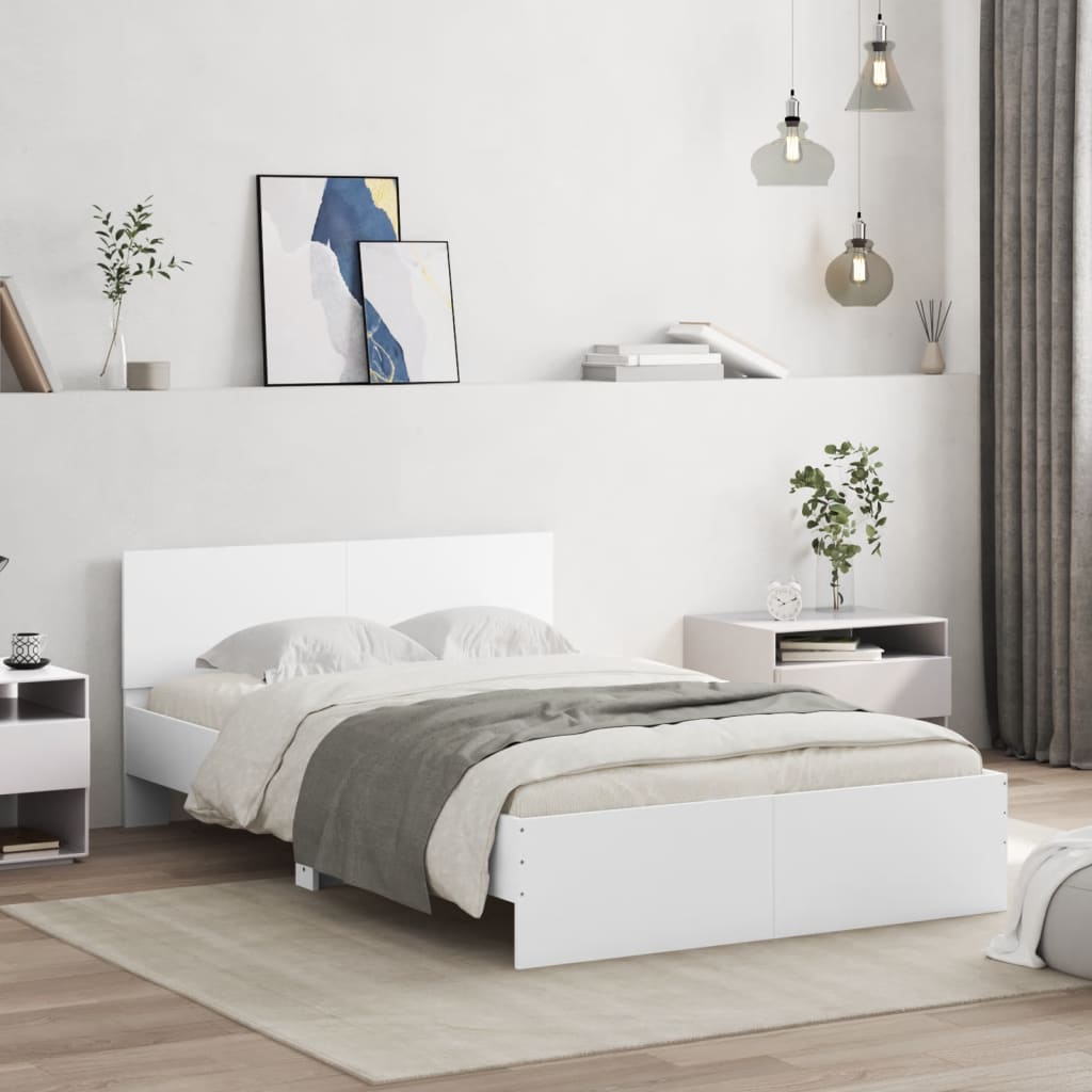 sengeramme med sengegavl og LED-lys 135x190 cm hvid