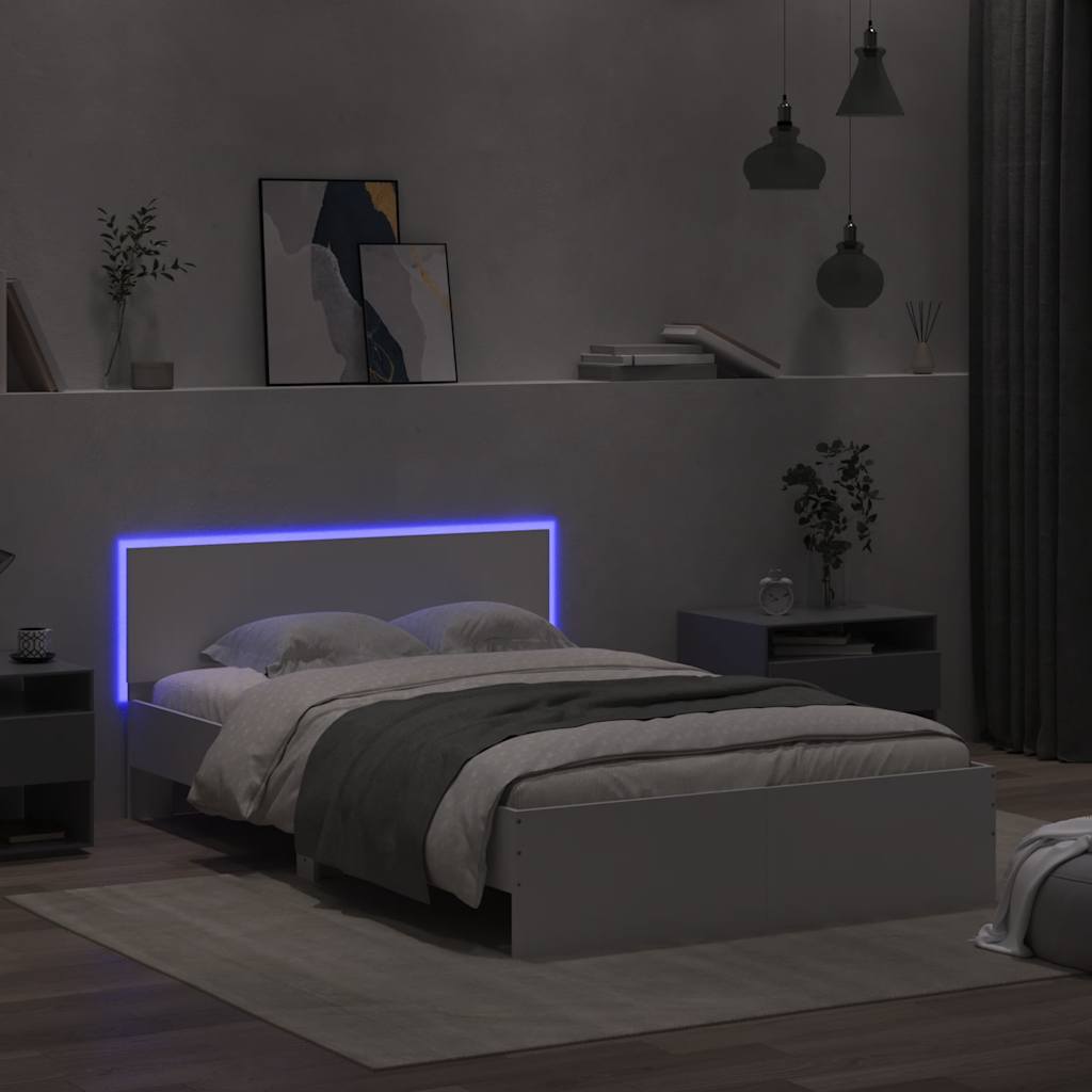 sengeramme med sengegavl og LED-lys 120x190 cm hvid