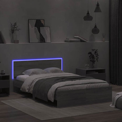sengeramme med sengegavl og LED-lys 120x190 cm grå sonoma-eg