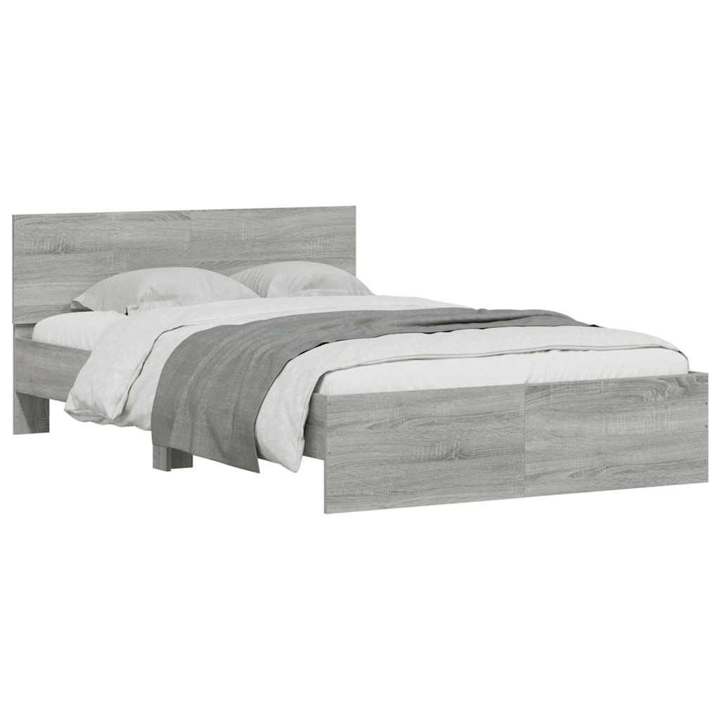 sengeramme med sengegavl og LED-lys 120x190 cm grå sonoma-eg
