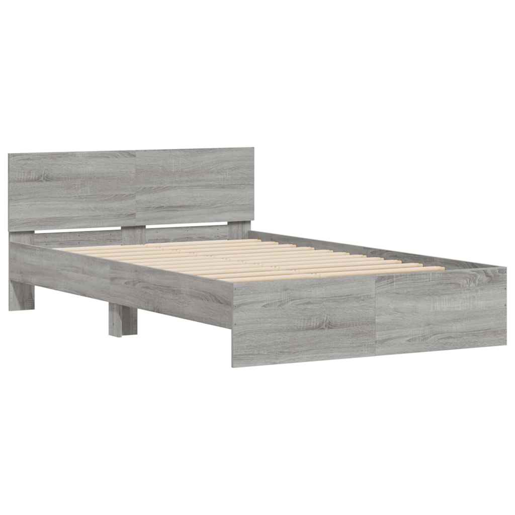 sengeramme med sengegavl og LED-lys 120x190 cm grå sonoma-eg