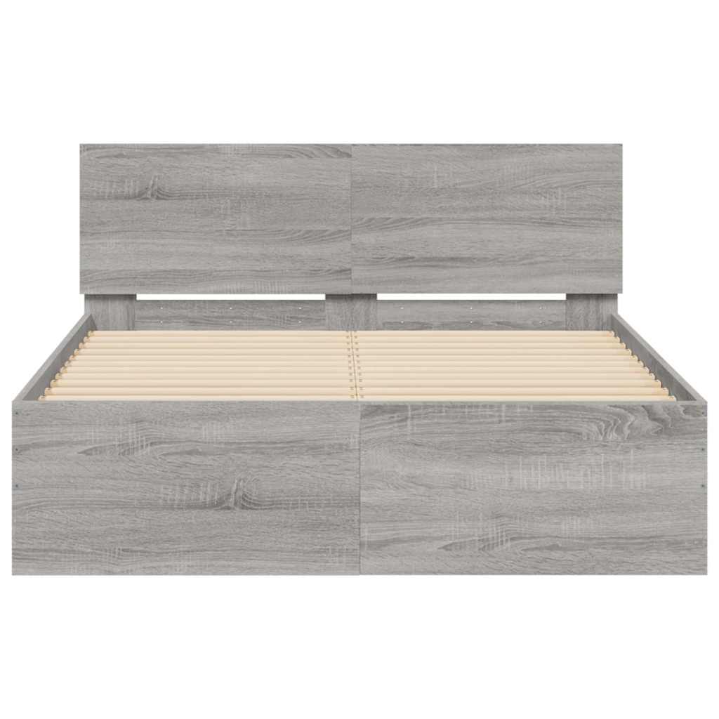 sengeramme med sengegavl og LED-lys 120x190 cm grå sonoma-eg