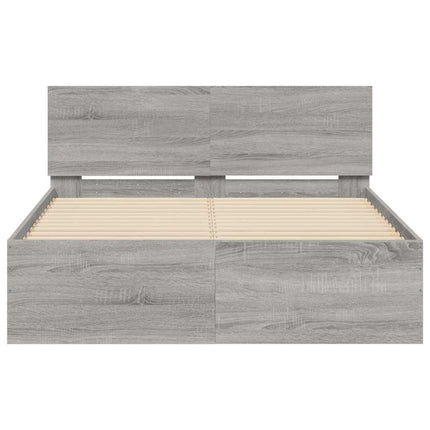 sengeramme med sengegavl og LED-lys 120x190 cm grå sonoma-eg