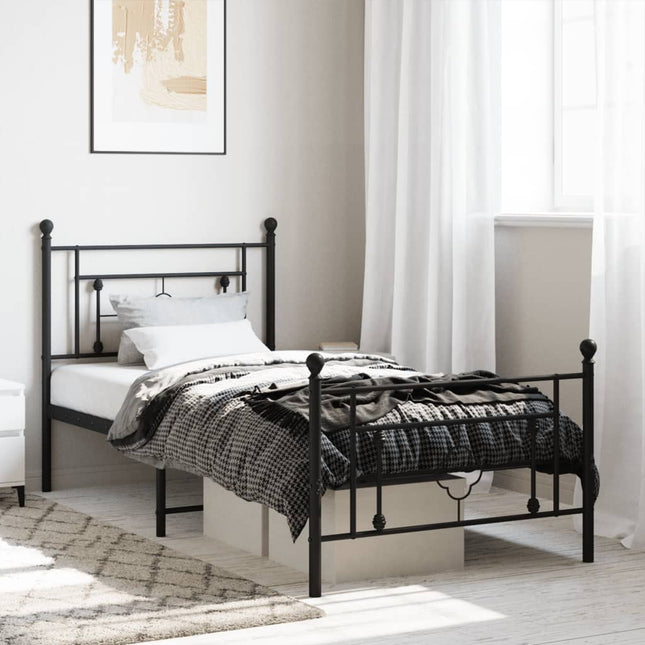 sengeramme med sengegavl og fodgærde 90x190 cm metal sort