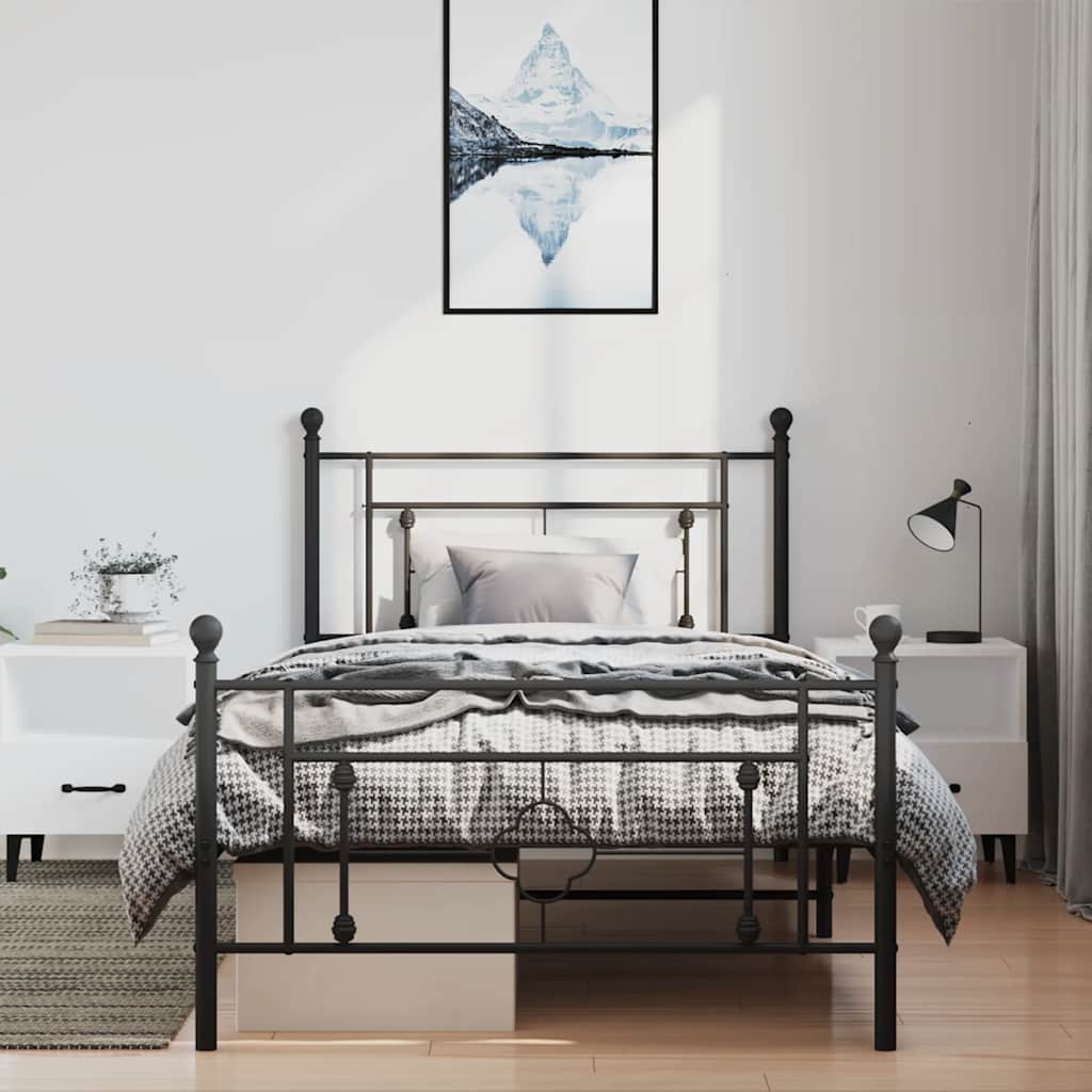 sengeramme med sengegavl og fodgærde 100x200 cm metal sort