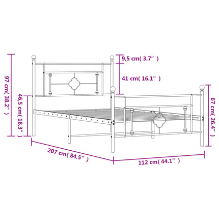 sengeramme med sengegavl og fodgærde 107x203 cm metal sort