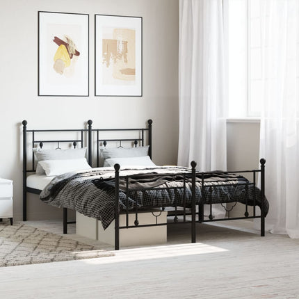 sengeramme med sengegavl og fodgærde 135x190 cm metal sort
