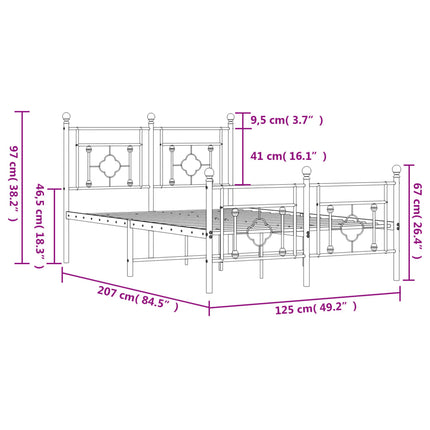 sengeramme med sengegavl og fodgærde 120x200 cm metal hvid