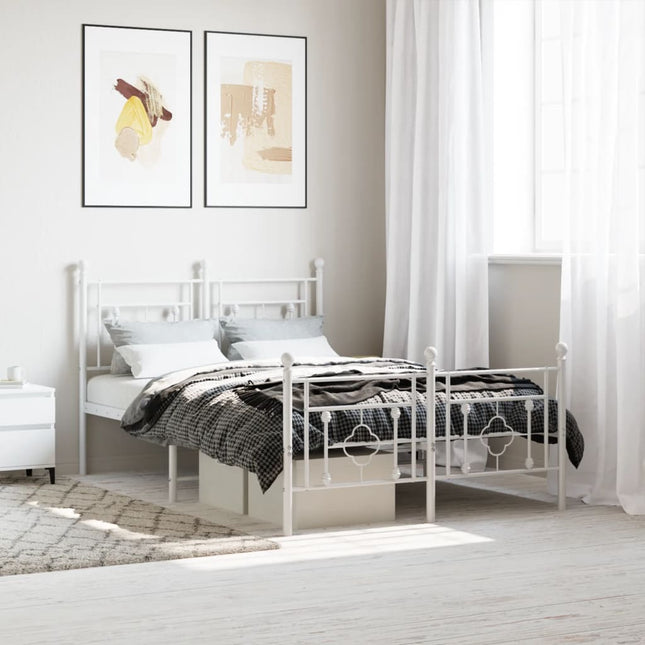sengeramme med sengegavl og fodgærde 120x200 cm metal hvid