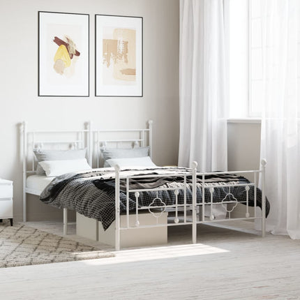 sengeramme med sengegavl og fodgærde 135x190 cm metal hvid