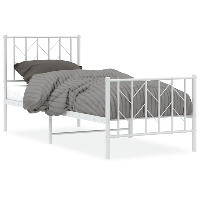 sengeramme med sengegavl og fodgærde 75x190 cm metal hvid