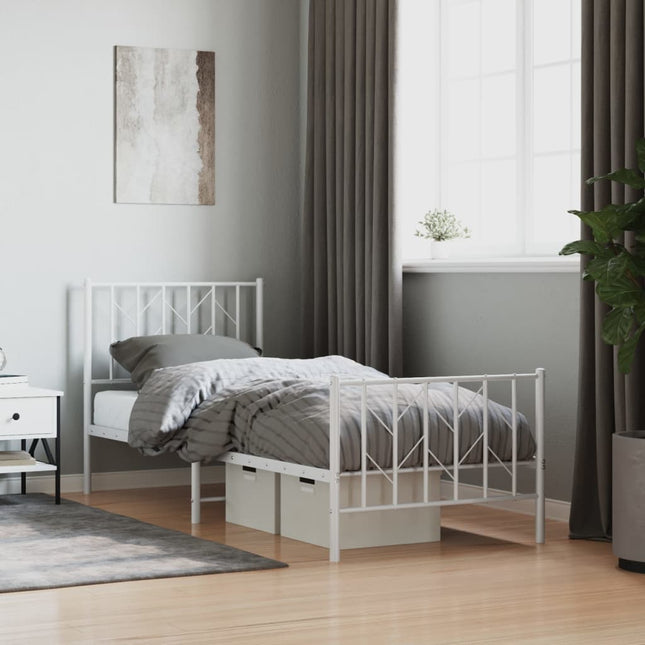 sengeramme med sengegavl og fodgærde 80x200 cm metal hvid