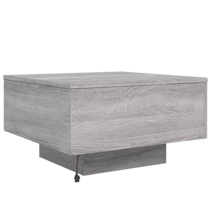 sofabord med LED-lys 55x55x31 cm grå sonoma-eg