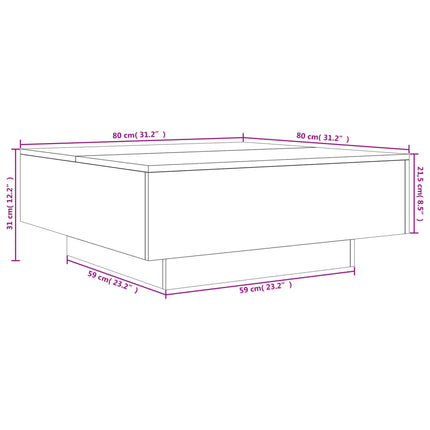 sofabord 80x80x31 cm konstrueret træ hvid