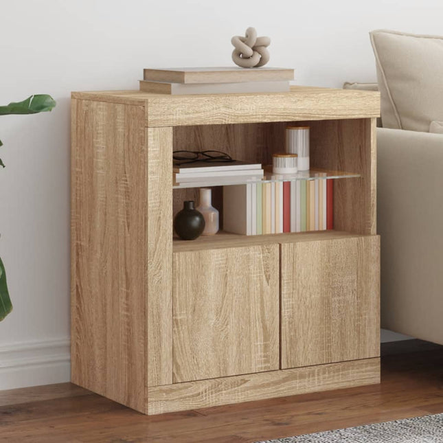 skænk med LED-lys 60,5x37x67 cm sonoma-eg