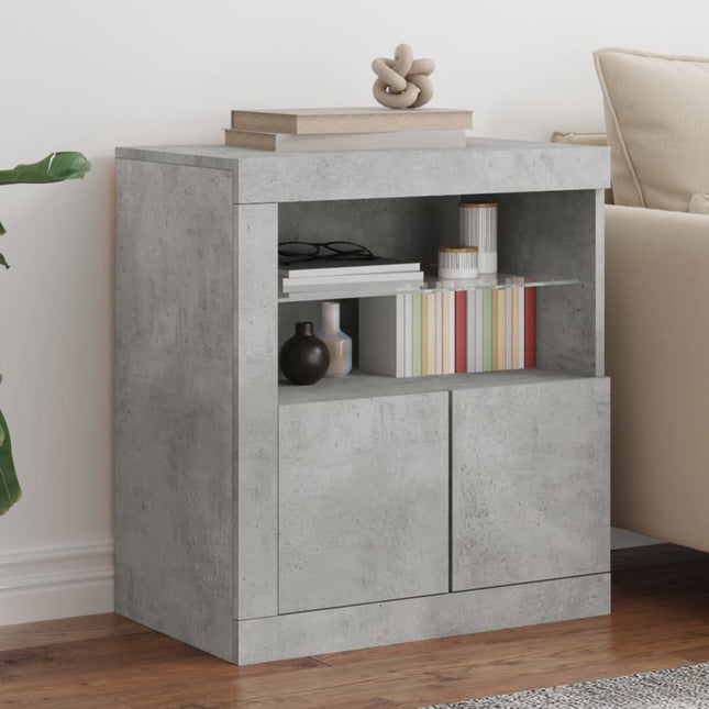 skænk med LED-lys 60,5x37x67 cm betongrå