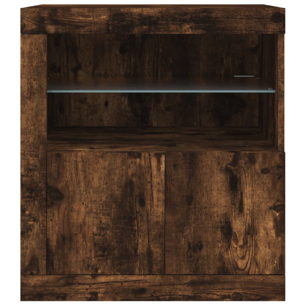 skænk med LED-lys 60,5x37x67 cm røget egetræsfarve