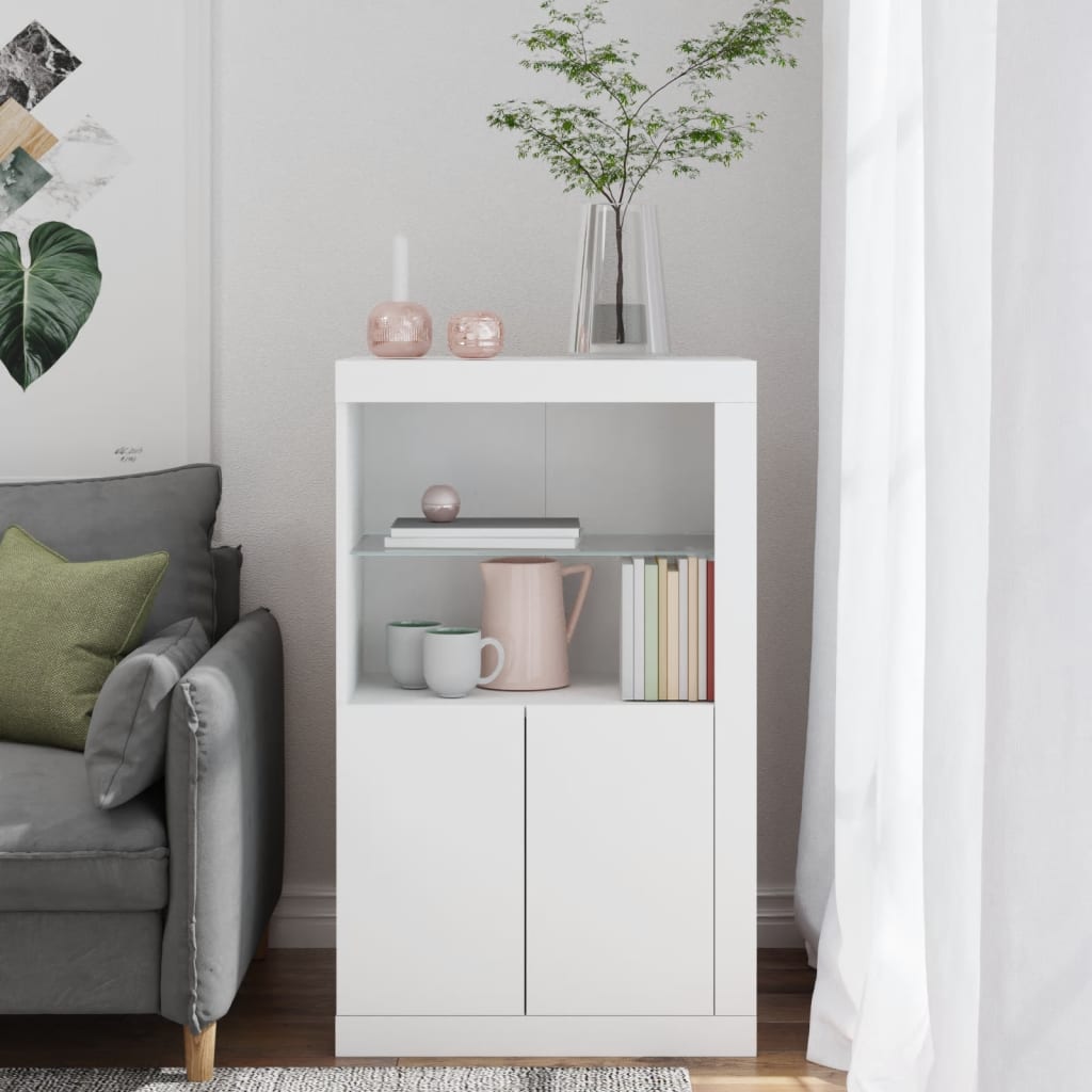 skab med LED-lys konstrueret træ hvid