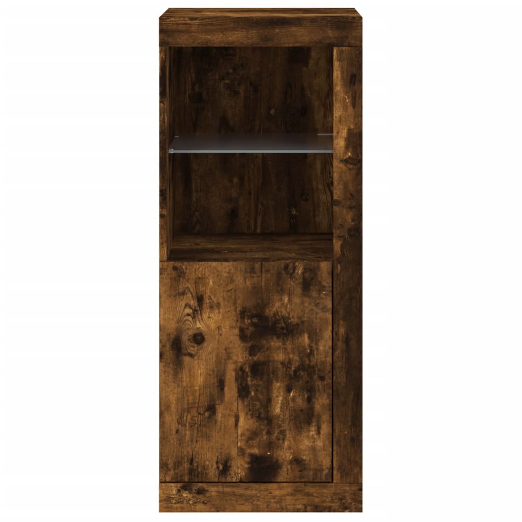 skænk med LED-lys 41x37x100 cm røget egetræsfarve