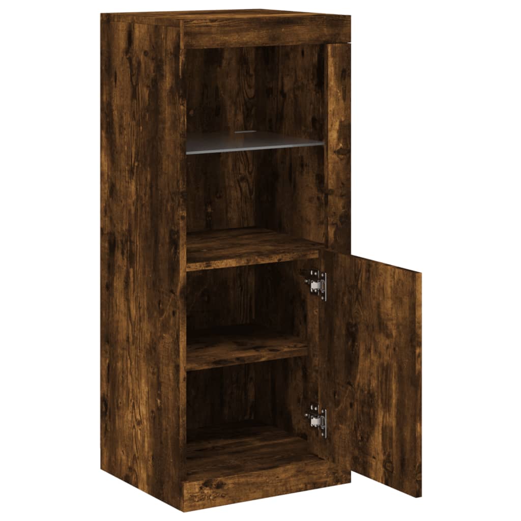 skænk med LED-lys 41x37x100 cm røget egetræsfarve