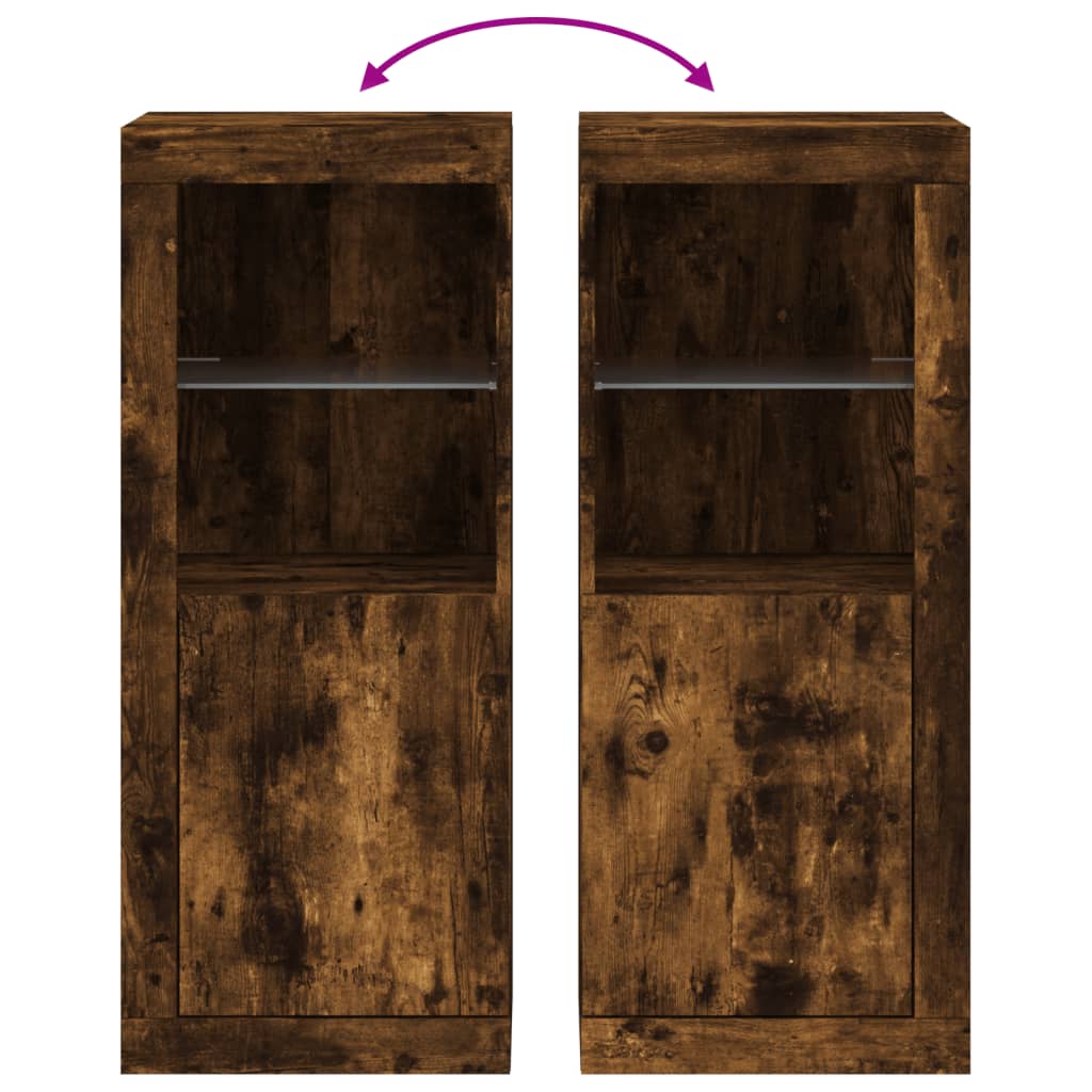 skænk med LED-lys 41x37x100 cm røget egetræsfarve