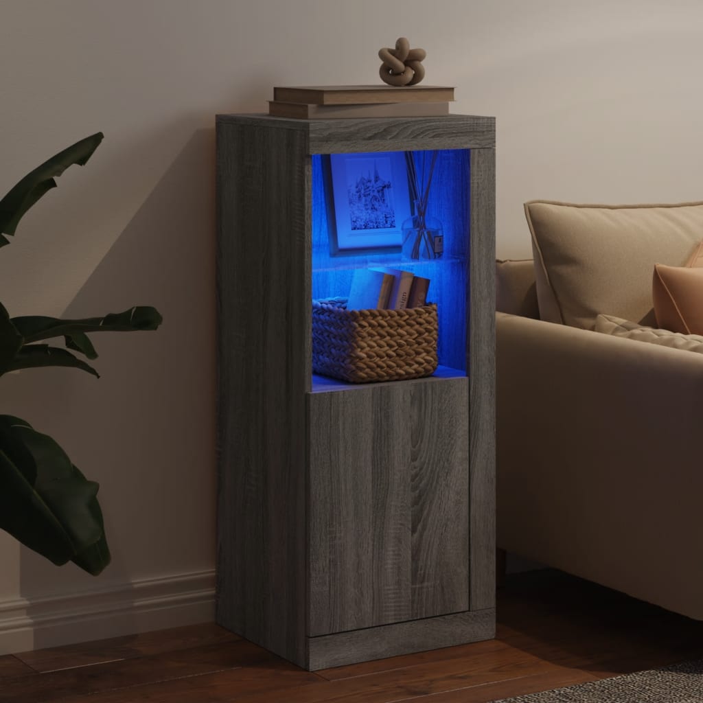 skænk med LED-lys 41x37x100 cm grå sonoma-eg