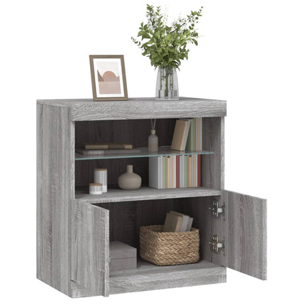 skænk med LED-lys 60x37x67 cm grå sonoma-eg