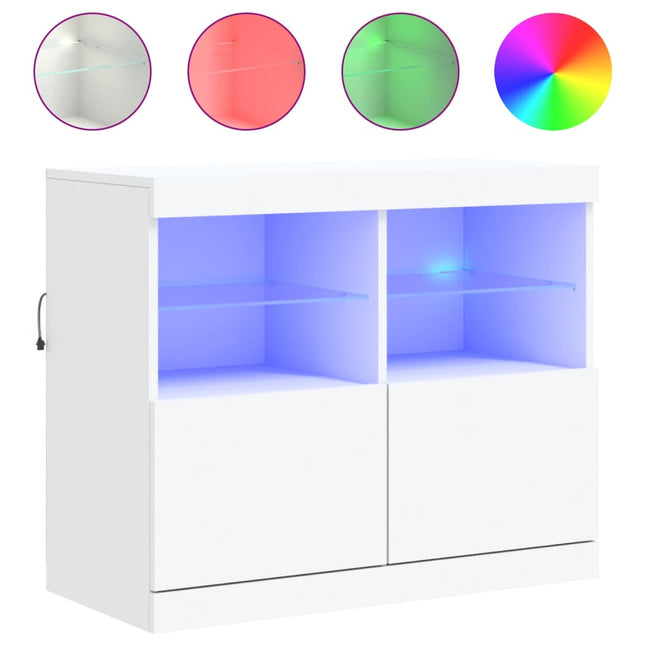 skænk med LED-lys 81x37x67 cm hvid