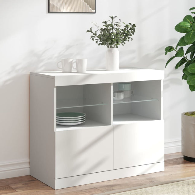 skænk med LED-lys 81x37x67 cm hvid