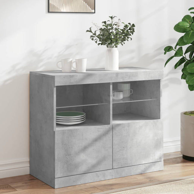 skænk med LED-lys 81x37x67 cm betongrå