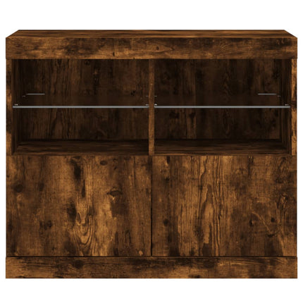 skænk med LED-lys 81x37x67 cm røget egetræsfarve
