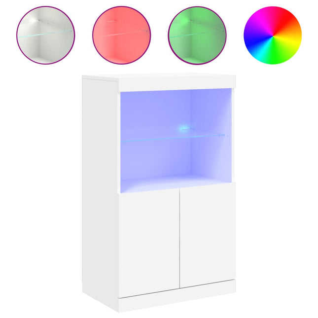 skænk med LED-lys 60,5x37x100 cm hvid