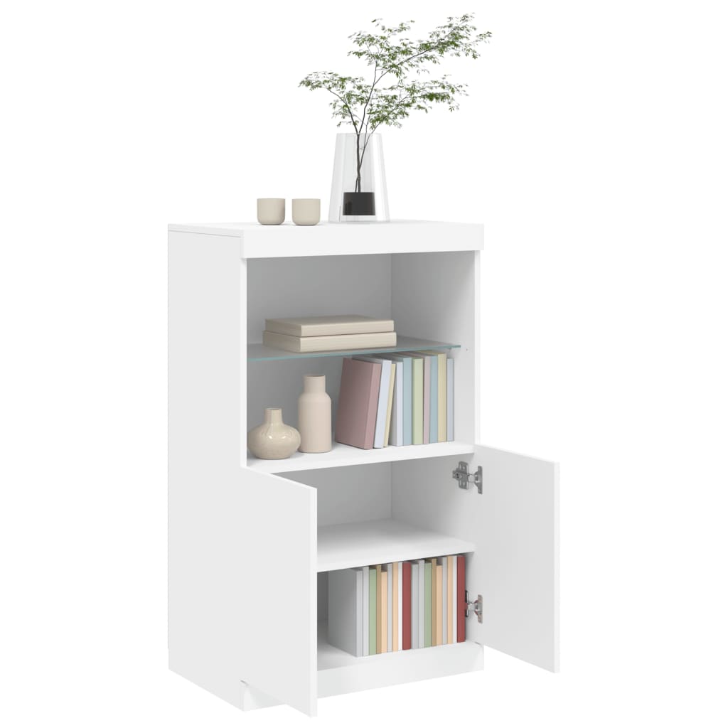 skænk med LED-lys 60,5x37x100 cm hvid