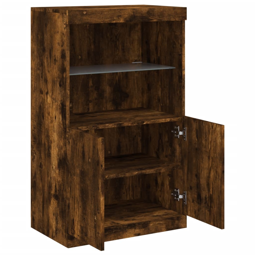 skænk med LED-lys 60,5x37x100 cm røget egetræsfarve