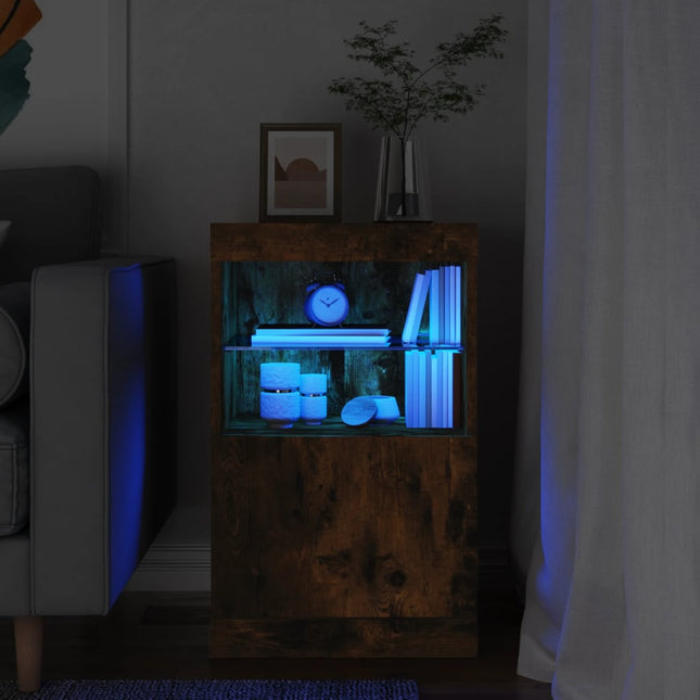 skænk med LED-lys 41x37x67 cm røget egetræsfarve