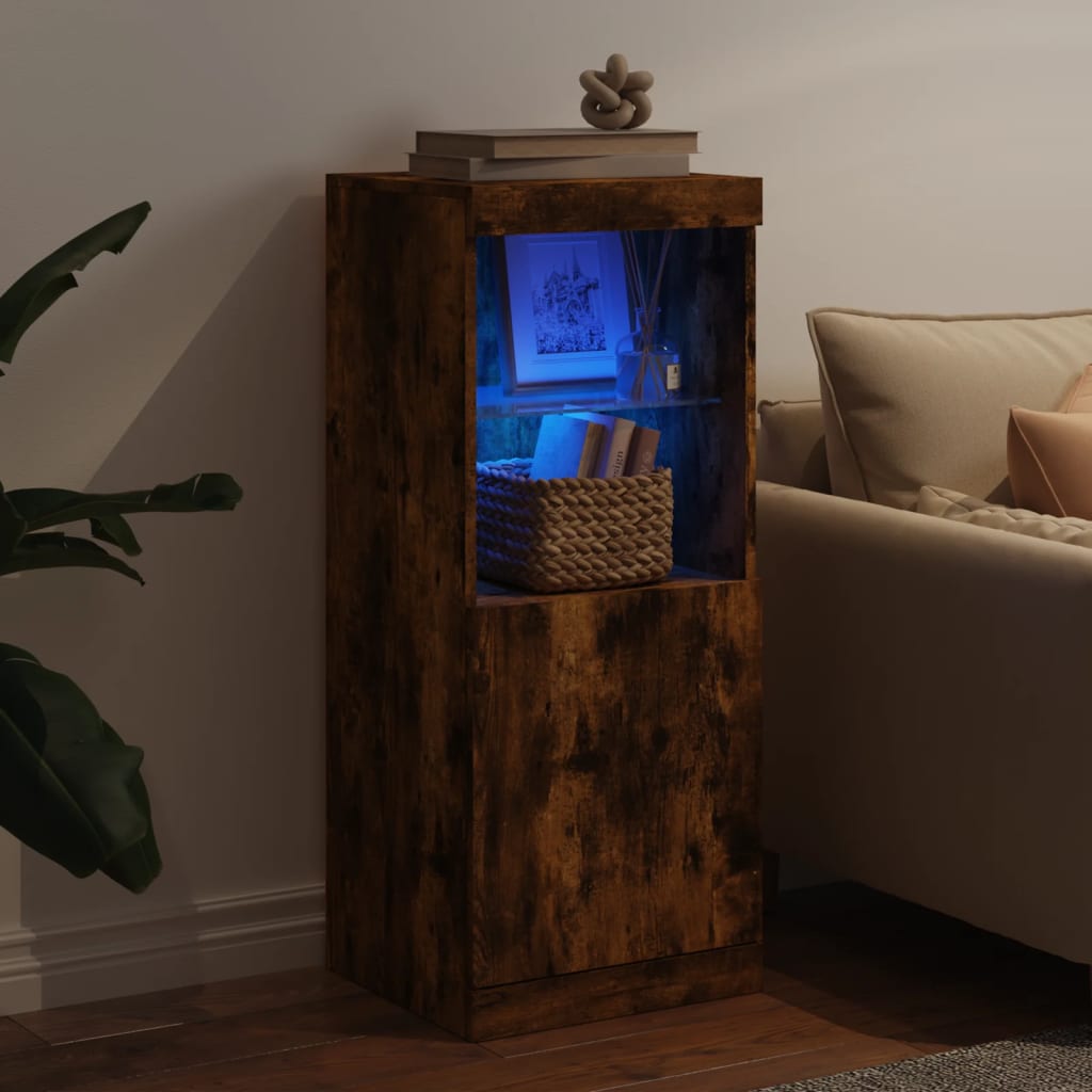 skænk med LED-lys 41x37x100 cm røget egetræsfarve