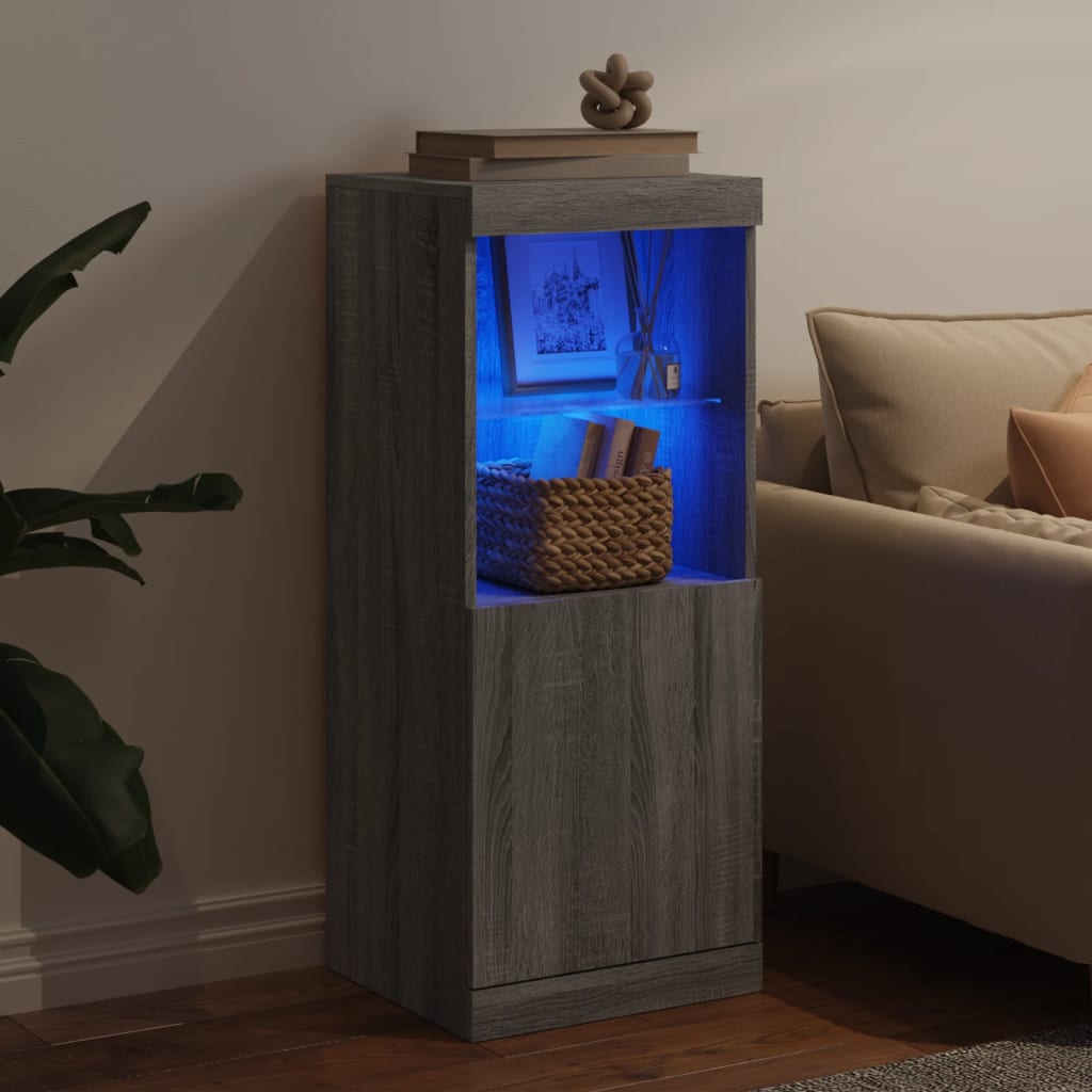 skænk med LED-lys 41x37x100 cm grå sonoma-eg