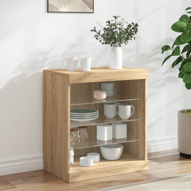 skænk med LED-lys 60,5x37x67 cm sonoma-eg