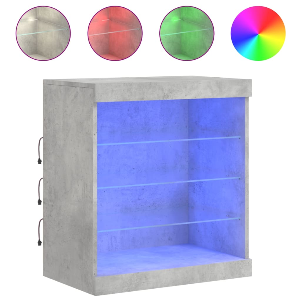 skænk med LED-lys 60,5x37x67 cm betongrå