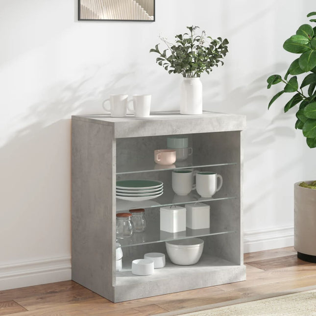 skænk med LED-lys 60,5x37x67 cm betongrå