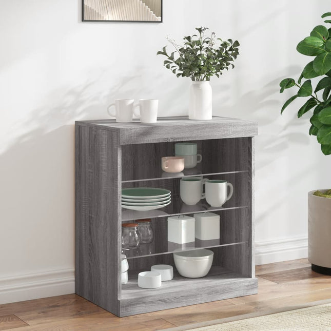 skænk med LED-lys 60,5x37x67 cm grå sonoma-eg