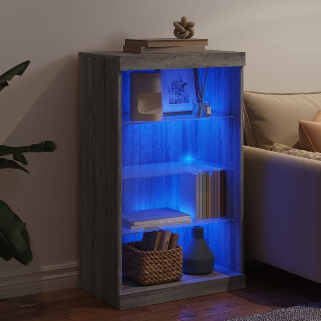 skænk med LED-lys 60,5x37x100 cm grå sonoma-eg