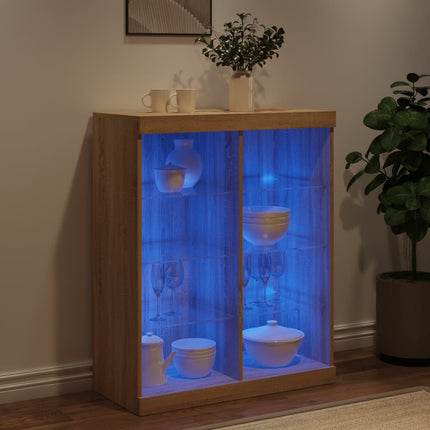 skænk med LED-lys 81x37x100 cm sonoma-eg