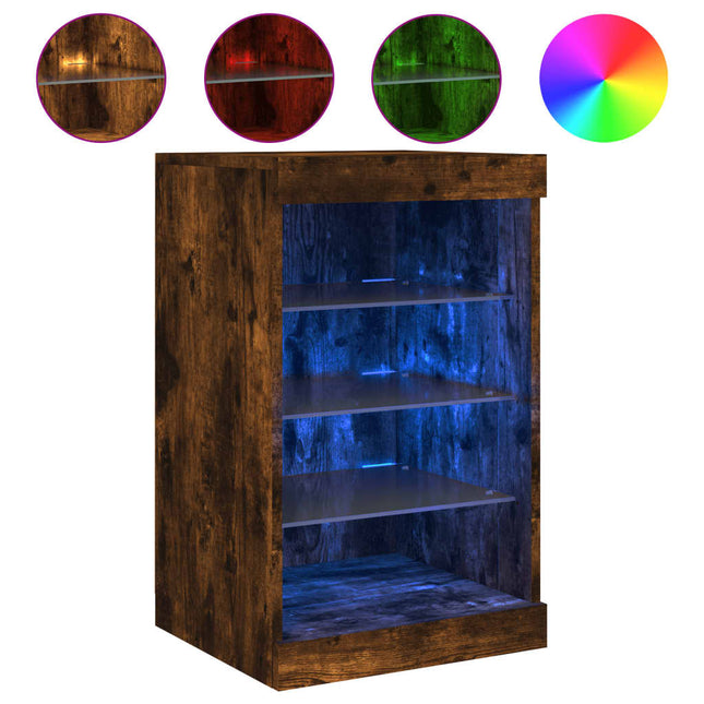 skænk med LED-lys 41x37x67 cm røget egetræsfarve